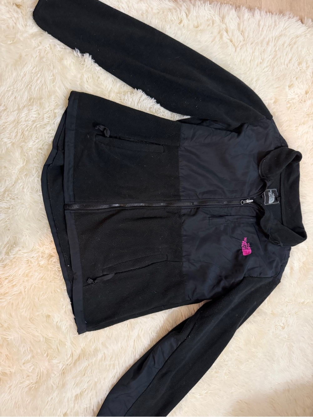 The North Face Black Fleece Jacket with Pink Logo